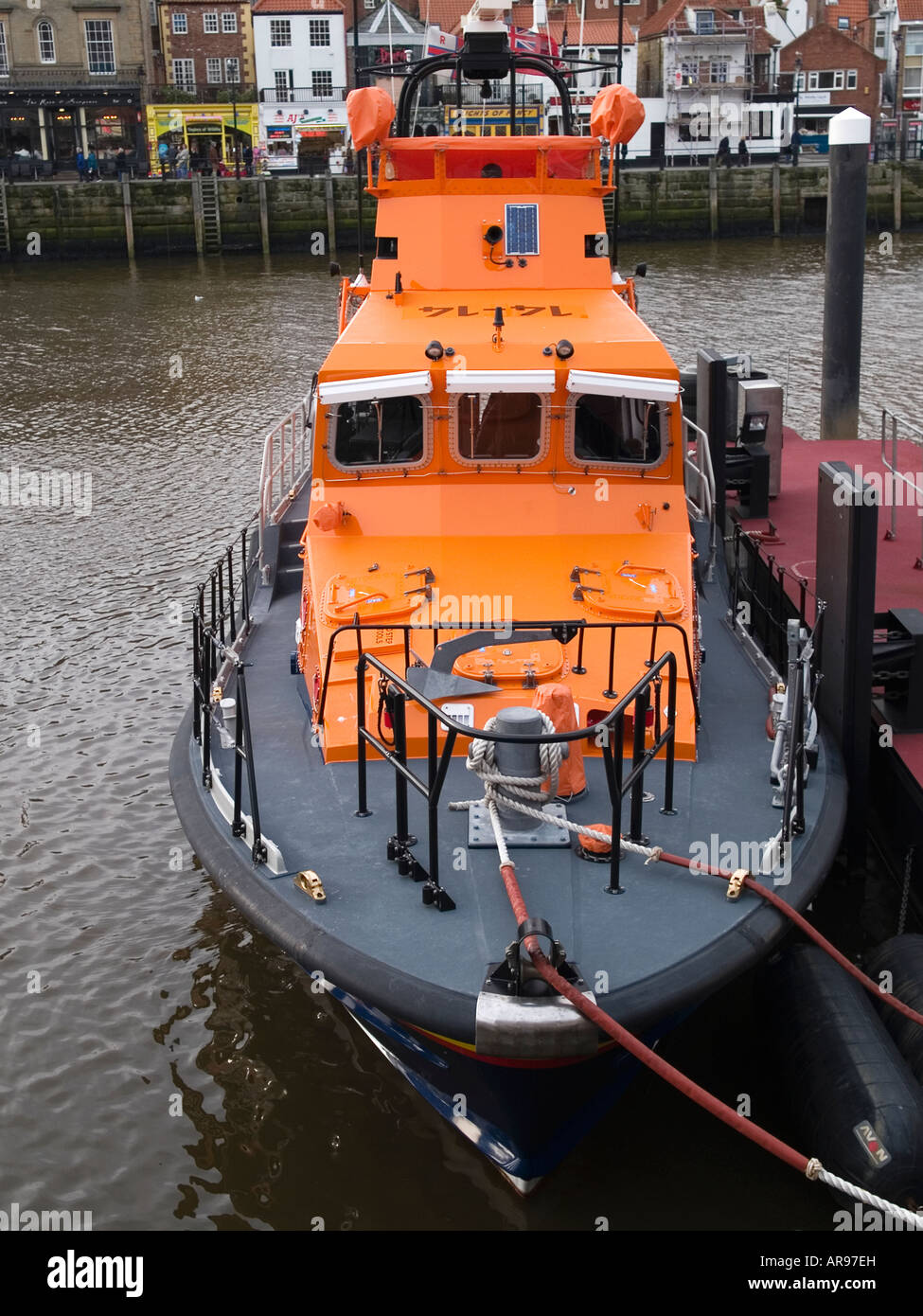 Head on view of the RNLI Life Boat at its berth in Whitby North ...