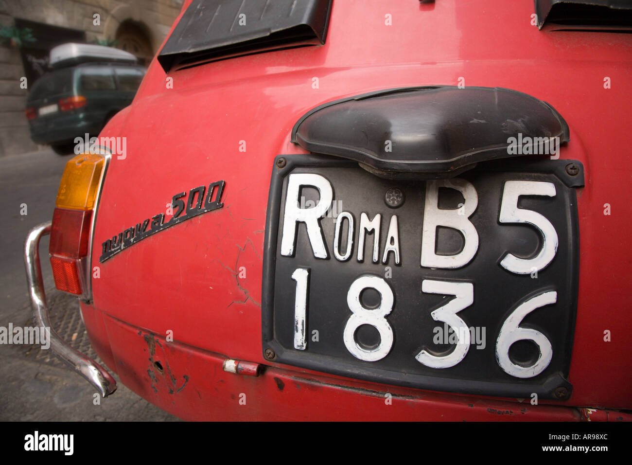 A FIAT 500 on the streets of Rome Stock Photo