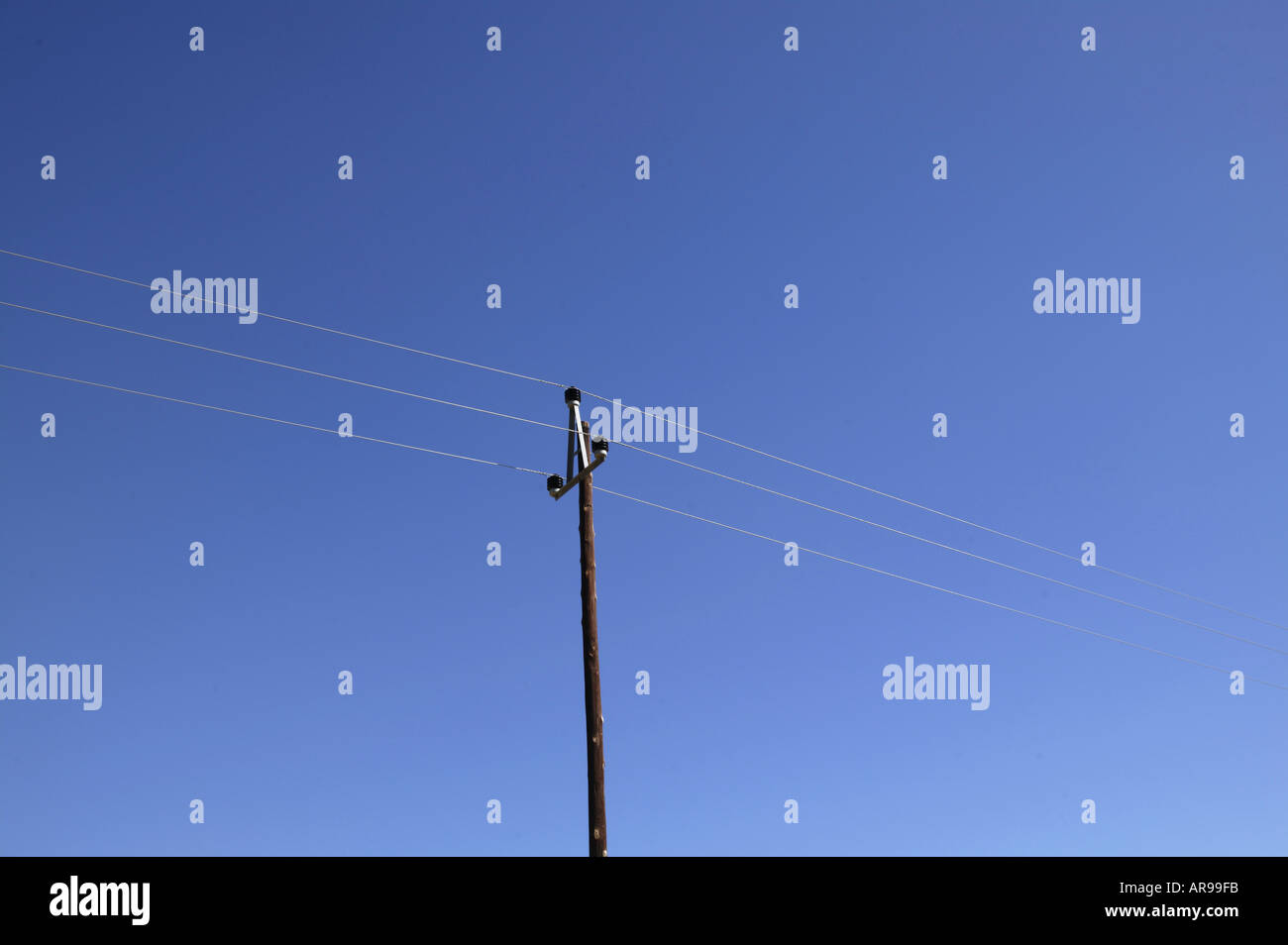 telegraph pole with blue sky behind  Stock Photo