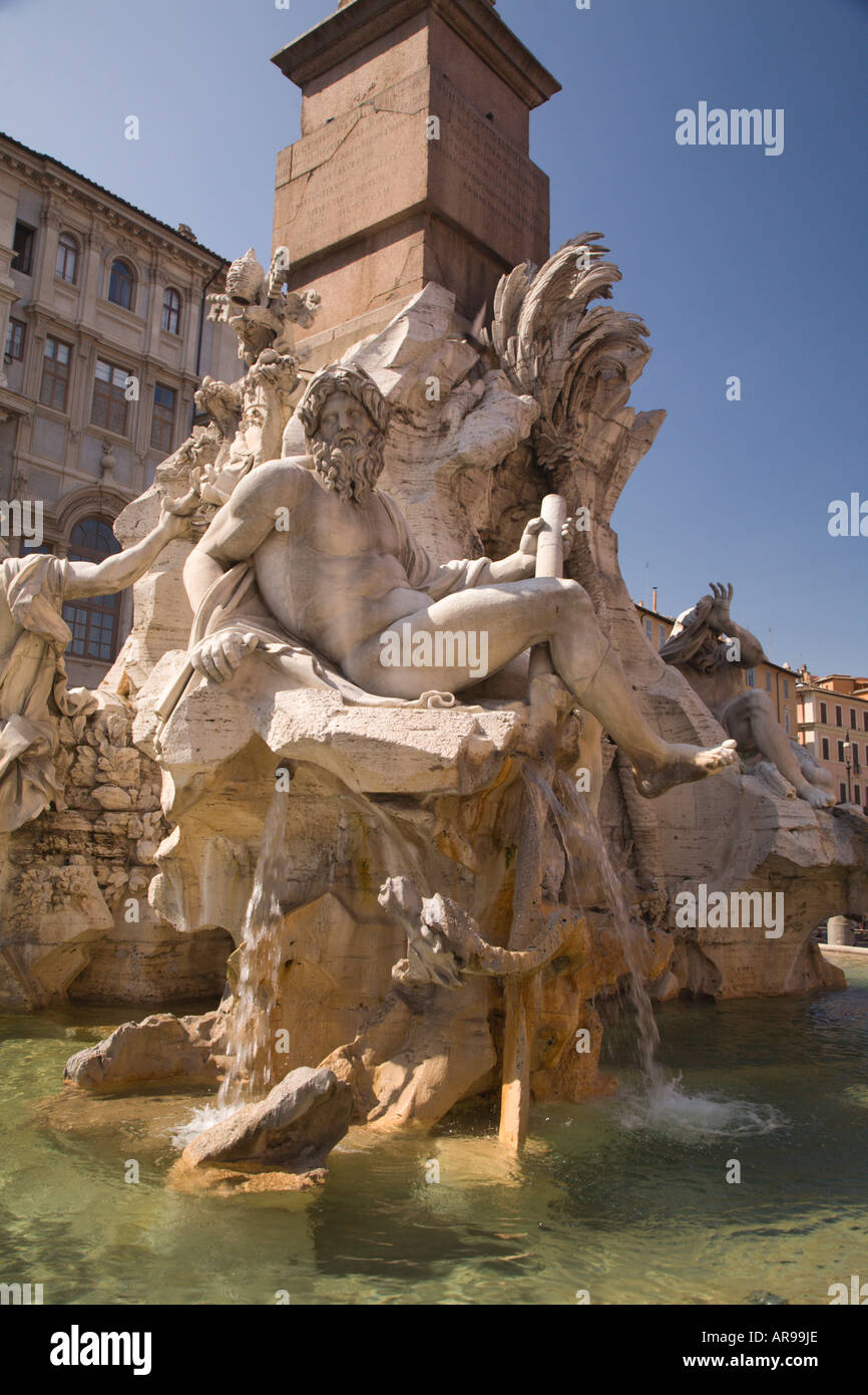 Berninis Fontana dei Quattro Fiumi in the Piazza Navona Rome Italy Stock Photo