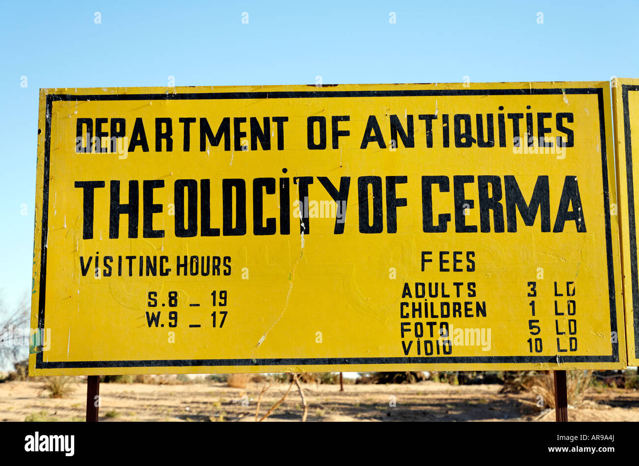 Notice for the ancient mud city at Germa Libya Stock Photo
