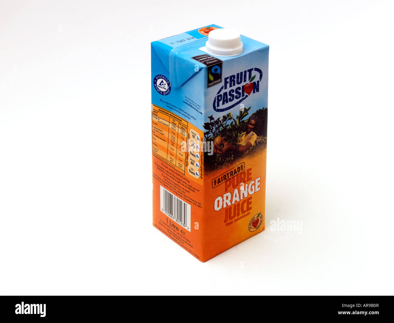 Cuboid shape of Orange Juice Carton Fairtrade Stock Photo