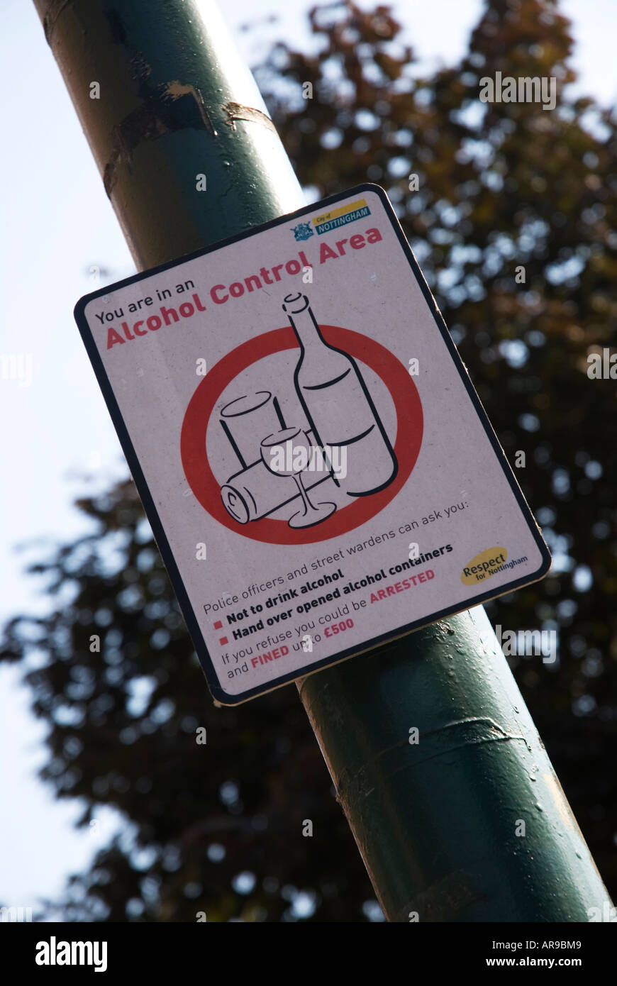 Image of an Alcohol control sign in Nottingham city centre England ...
