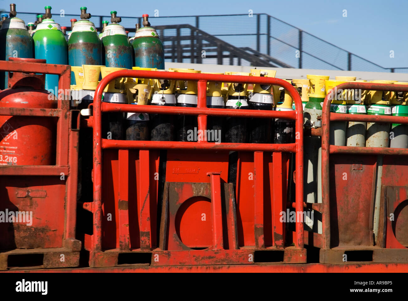 Image of different types of gas bot tles on the back of a lorry Stock Photo  - Alamy