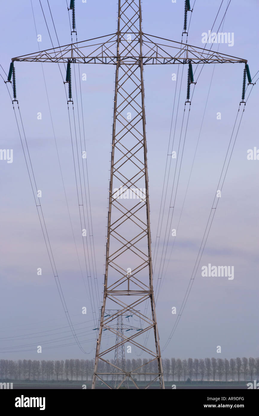 Dutch Power line pylon, pylons in Holland. Stock Photo