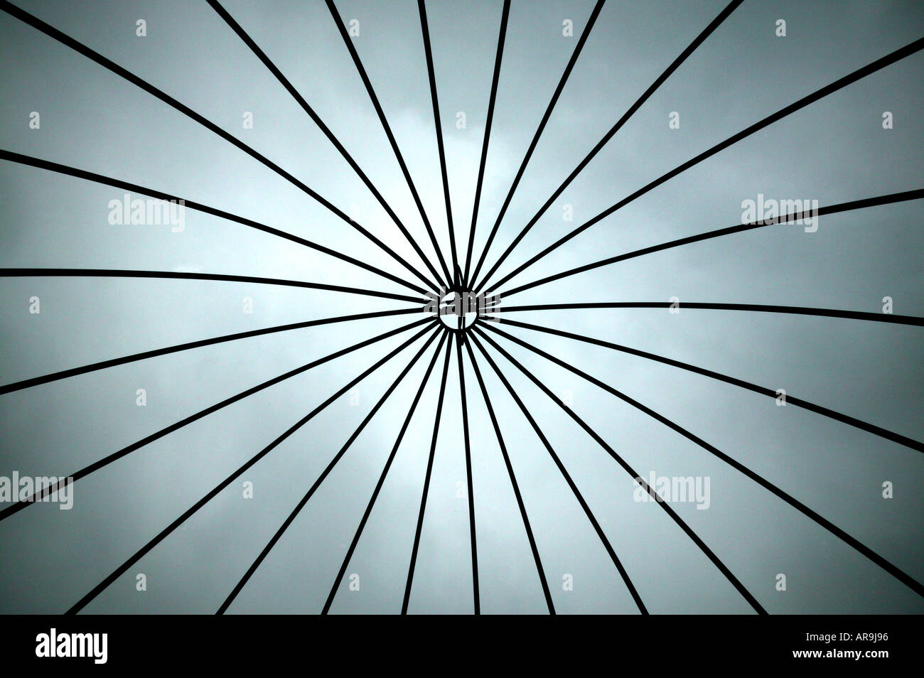 view up into metal steel frame of cupola at solopark cambridgeshire uk