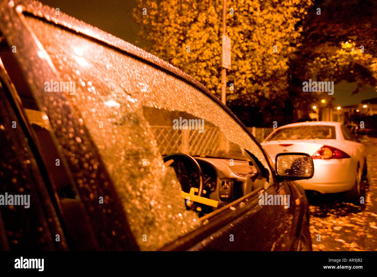 Smashed car window in London Stock Photo