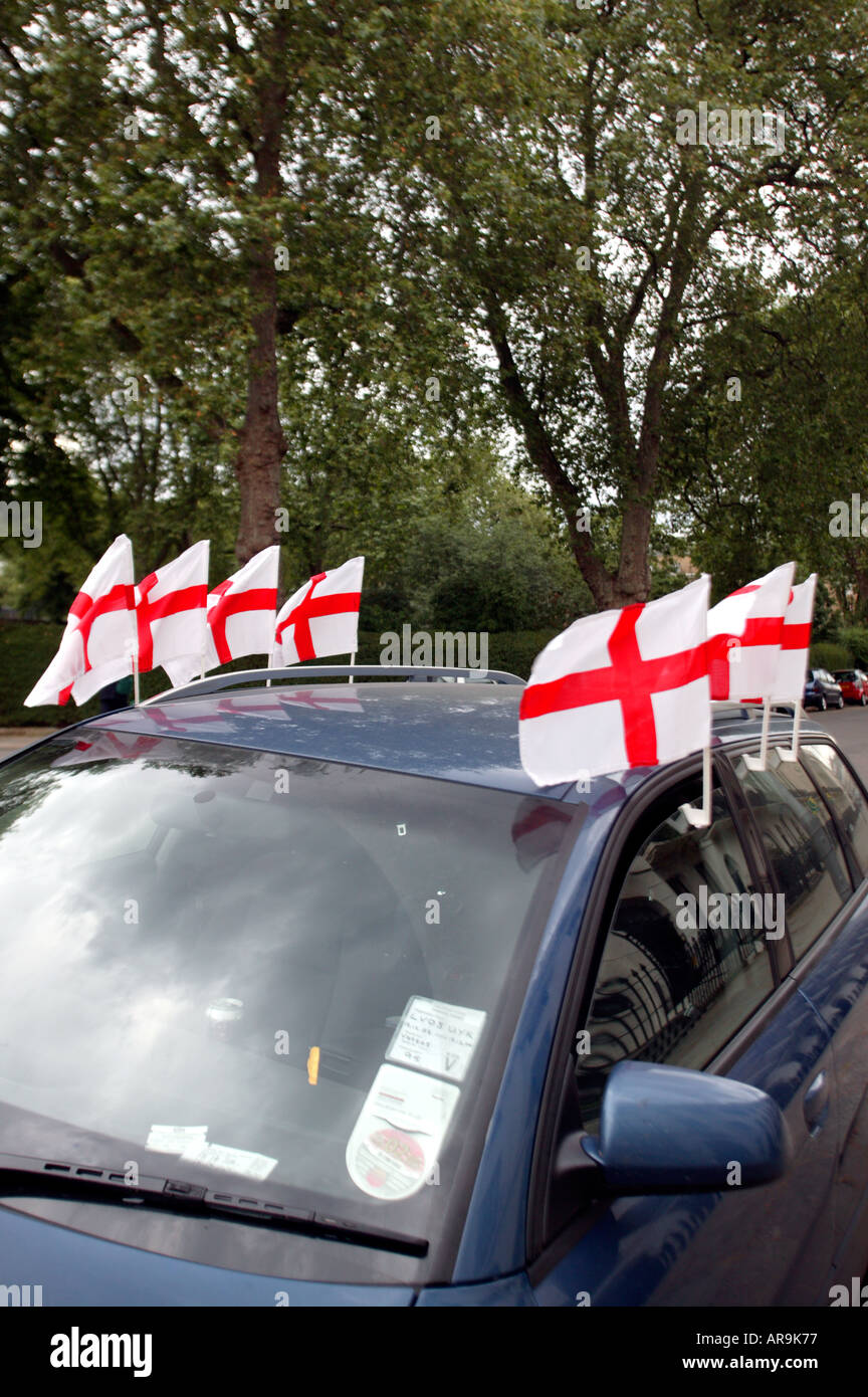 Car with eight England Flags Stock Photo Alamy