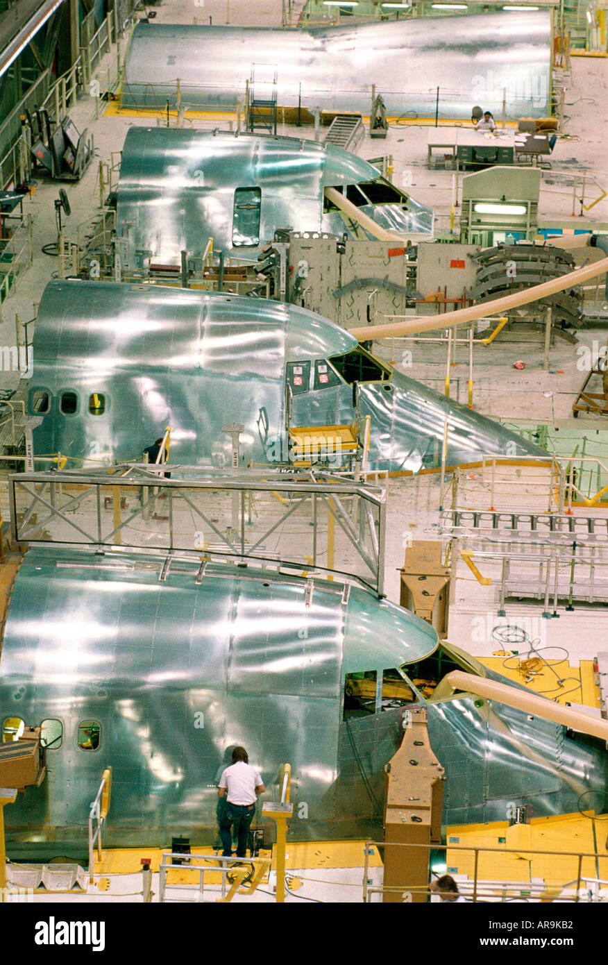 Boeing 747 jumbo jet airliner production of nose cockpit sections in hangar Everett, near Seattle, USA Stock Photo