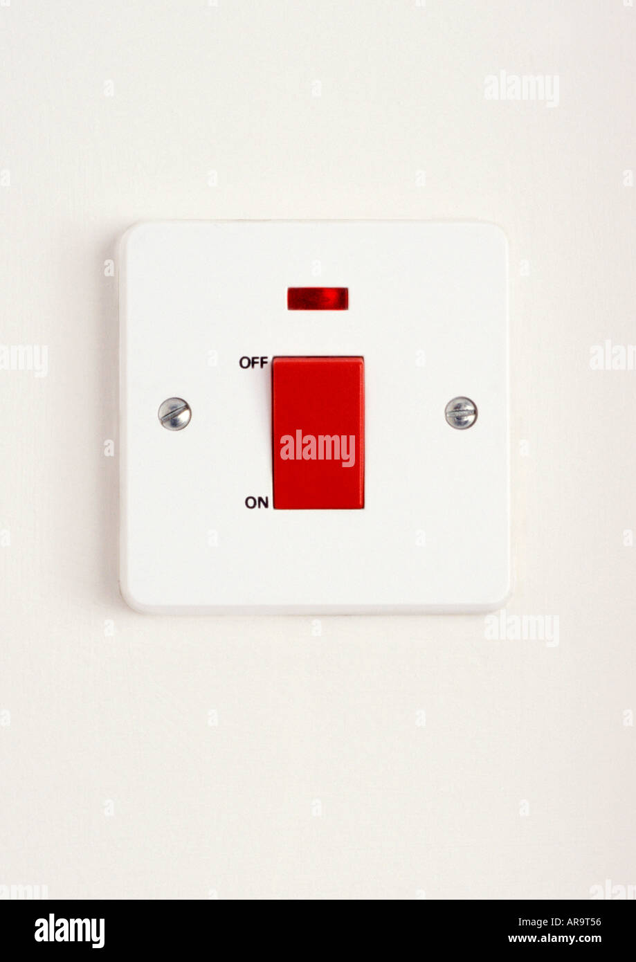 Electrical power isolation switch with an red neon indicator Stock