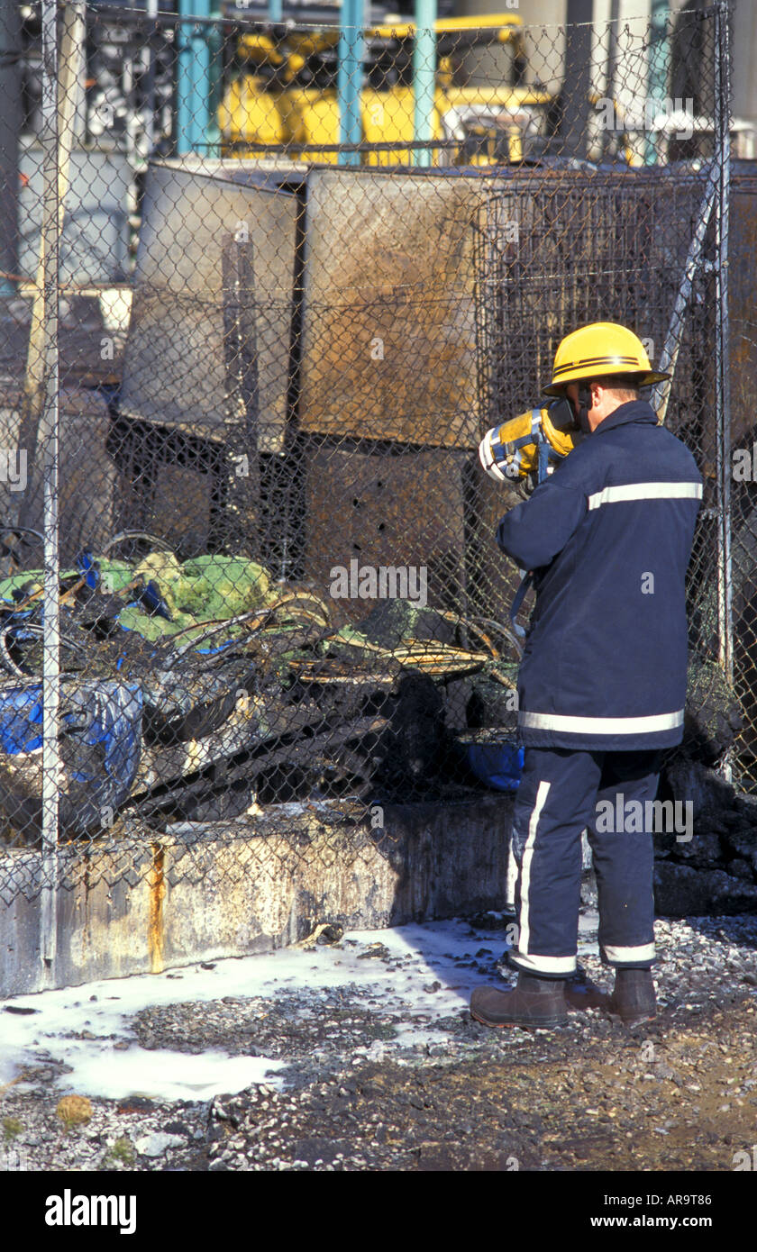 Fire officer using themal imaging camear after explosion at Albright ...