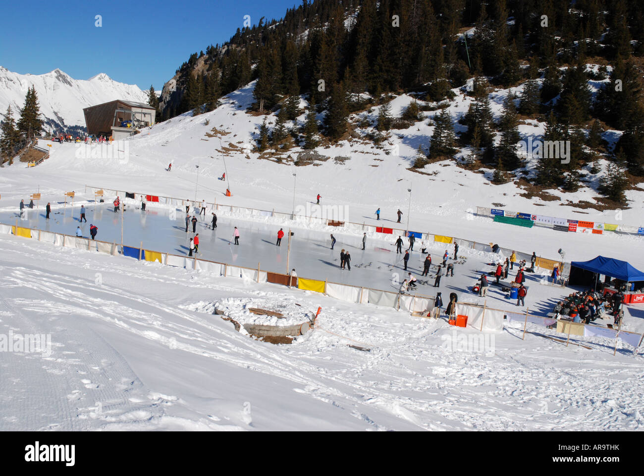 7th Openair Curling tournament at Elsigenalp Frutigen Bernese Oberland alps Switzerland Stock Photo