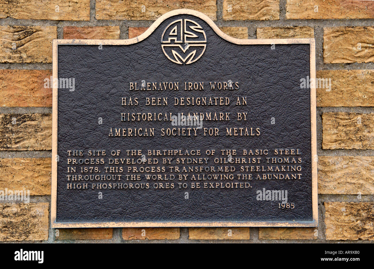 Plaque at Blaenafon Ironworks Gwent South Wales UK by American Society for Metals Stock Photo