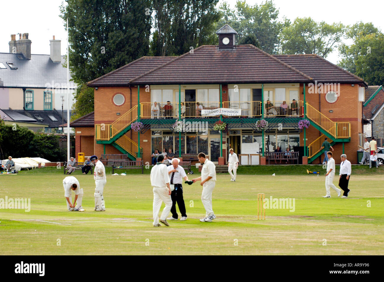 Game in progress at Keynsham Cricket Club near Bristol England UK Stock