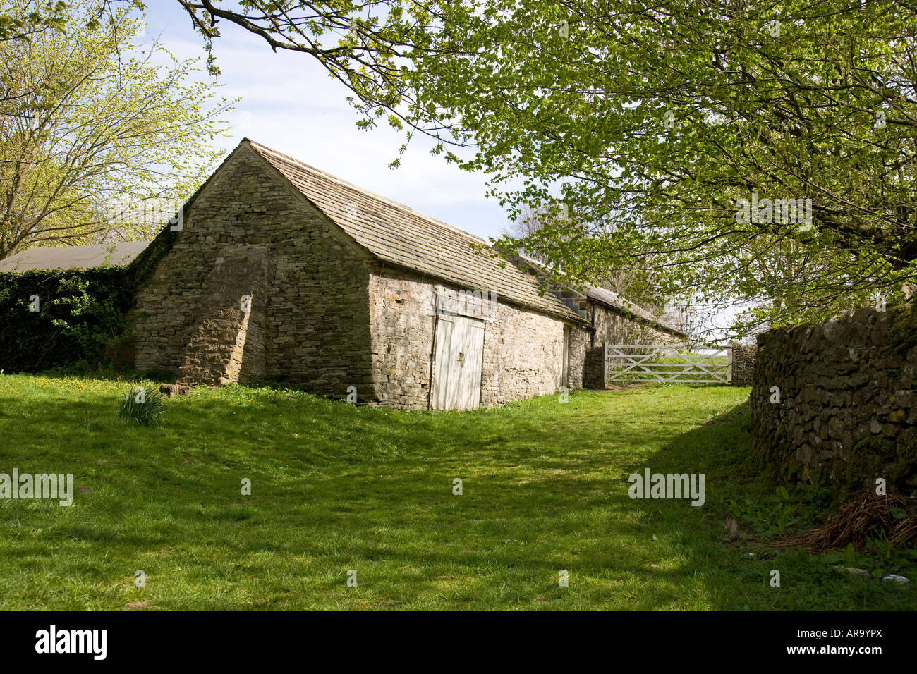 Limestone Farm Buildings at Ashford in the Water Peak District Stock