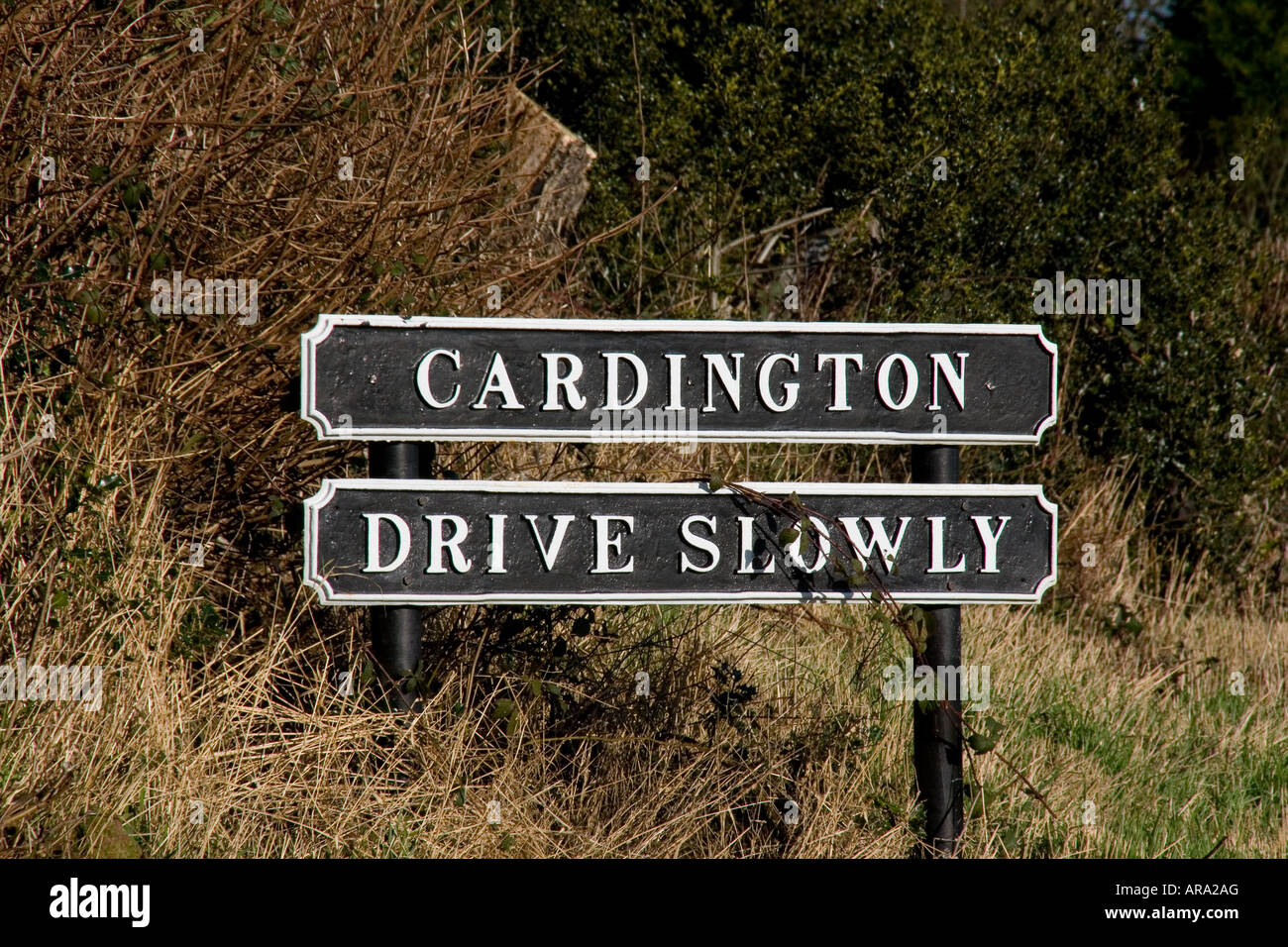 Cardington Drive Slowly gateway sign, Cardington, Shropshire Stock Photo