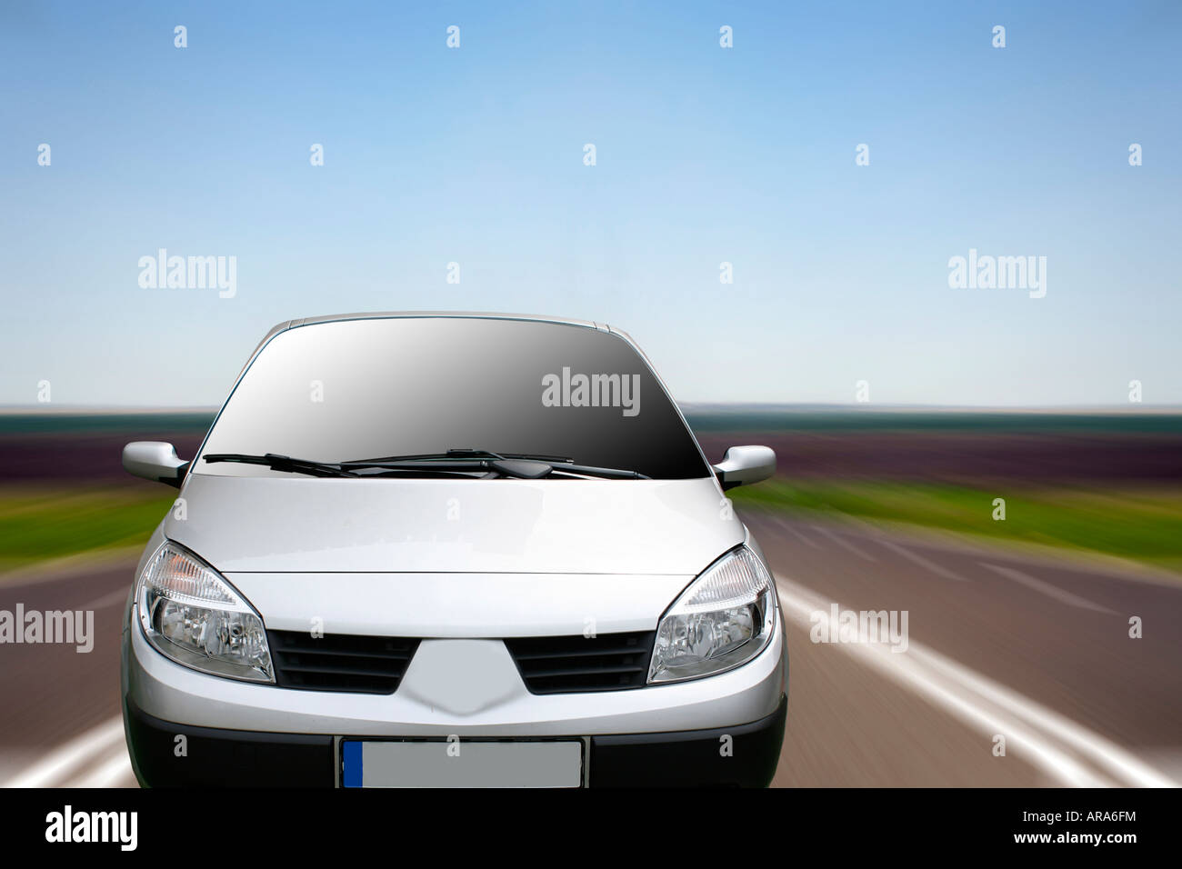 White car on the highway Stock Photo