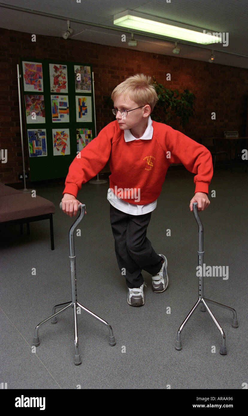 Young boy pupil at a Special School for children with physical disabilities, England. Stock Photo