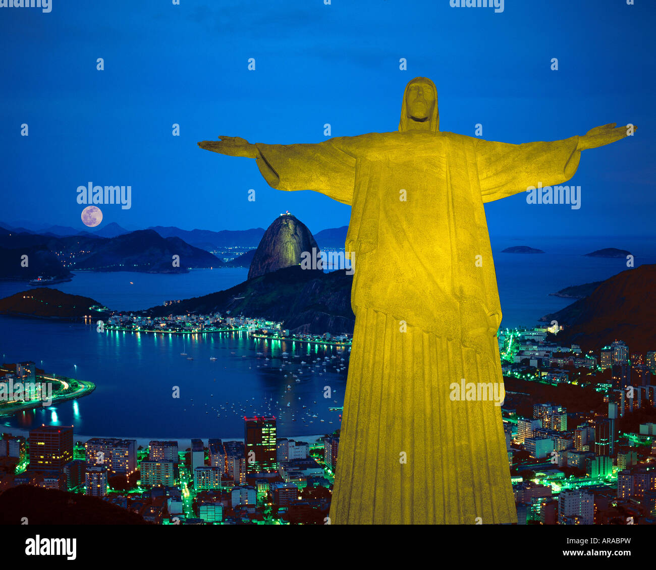The statue of Christ and Sugar Loaf Mountain, Rio de Janeiro, Brazil Stock Photo