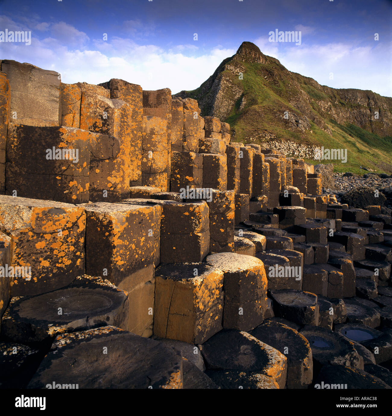 Hectagon Rocks Names Hexagonal shaped rocks Giants Causeway in County Antrim Stock Photo - Alamy