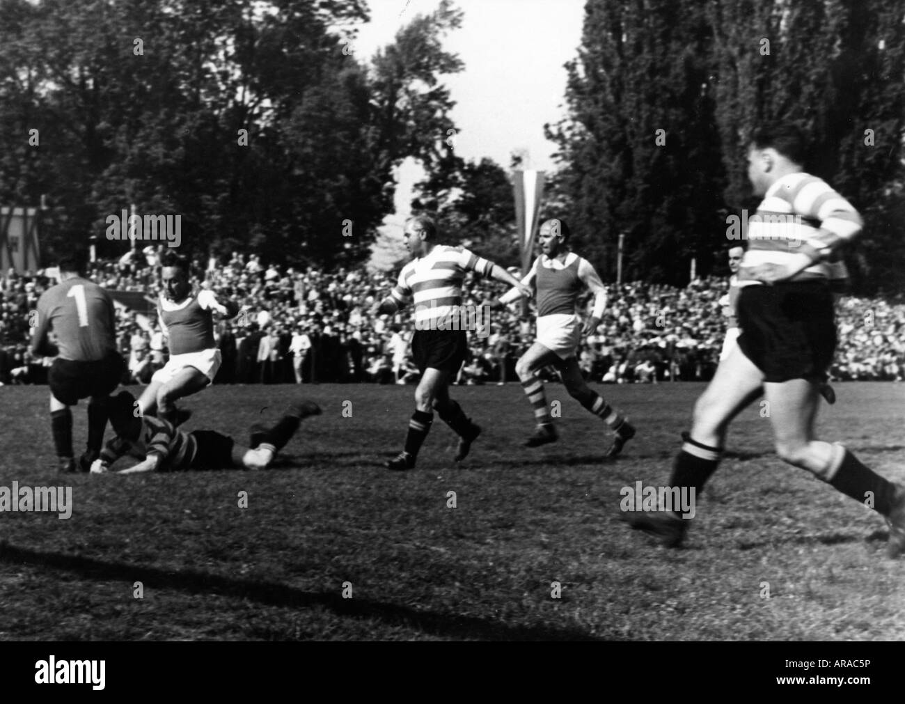Antel, Franz, 28.6.1913 - 11.8.2007, Austrian director, full length, during a soccer match, friendly game, team 'Kaisermanöver' versus a selection of the press, middle 1950s, Stock Photo