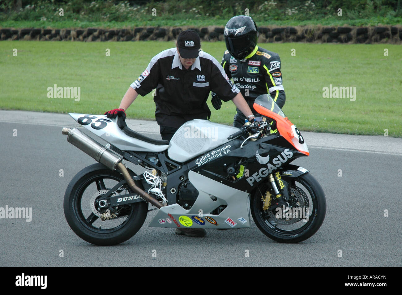 Endurance Motorcycle Racer Lining Up On The Grid at Pembrey UK Stock Photo