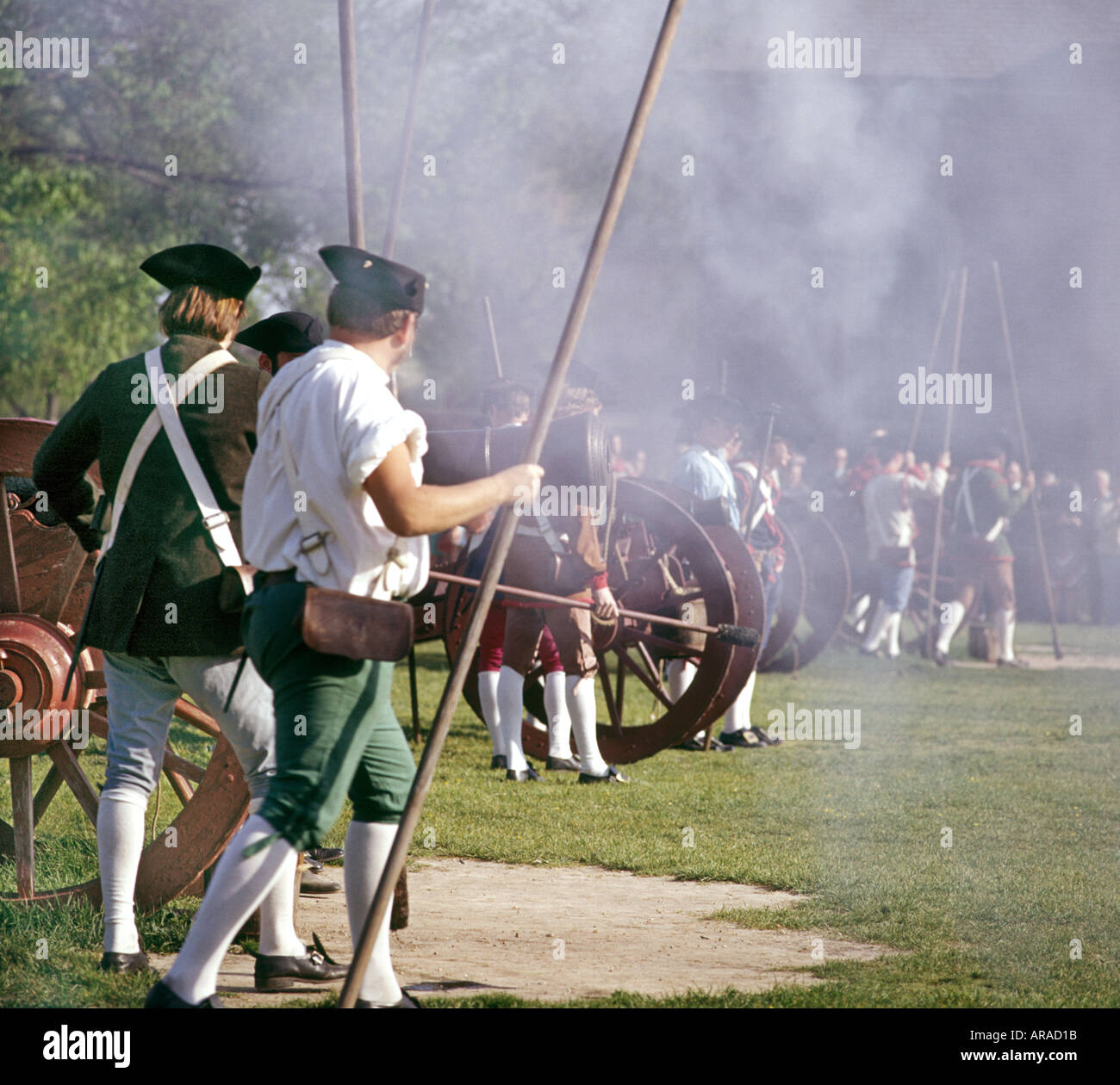 reenactment of a battle of the Revolutionary War at Colonial Williamsburg Virginia Stock Photo