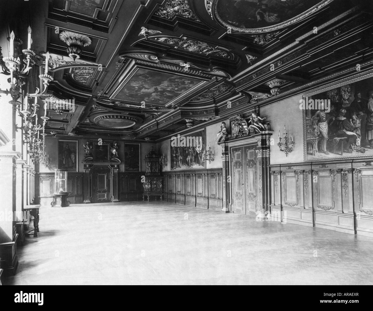 geography/travel, Germany, Munich, Old Town Hall, large ceremonial room, circa 1905, Stock Photo