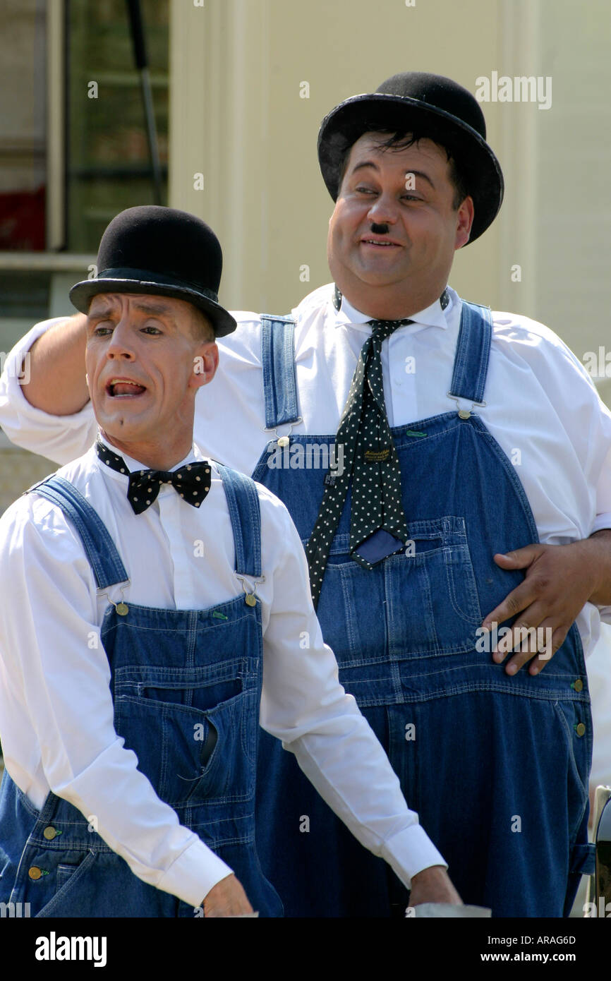 Laurel and Hardy lookalikes at Goodwood Revival Stock Photo