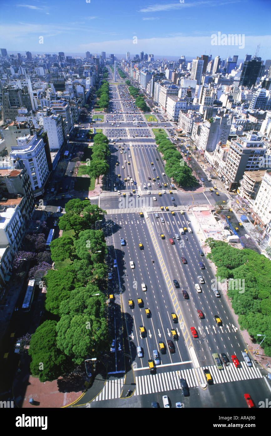 Overview of traffic on Avenida Nueve de Julio in Buenos Aires. Argentina Stock Photo