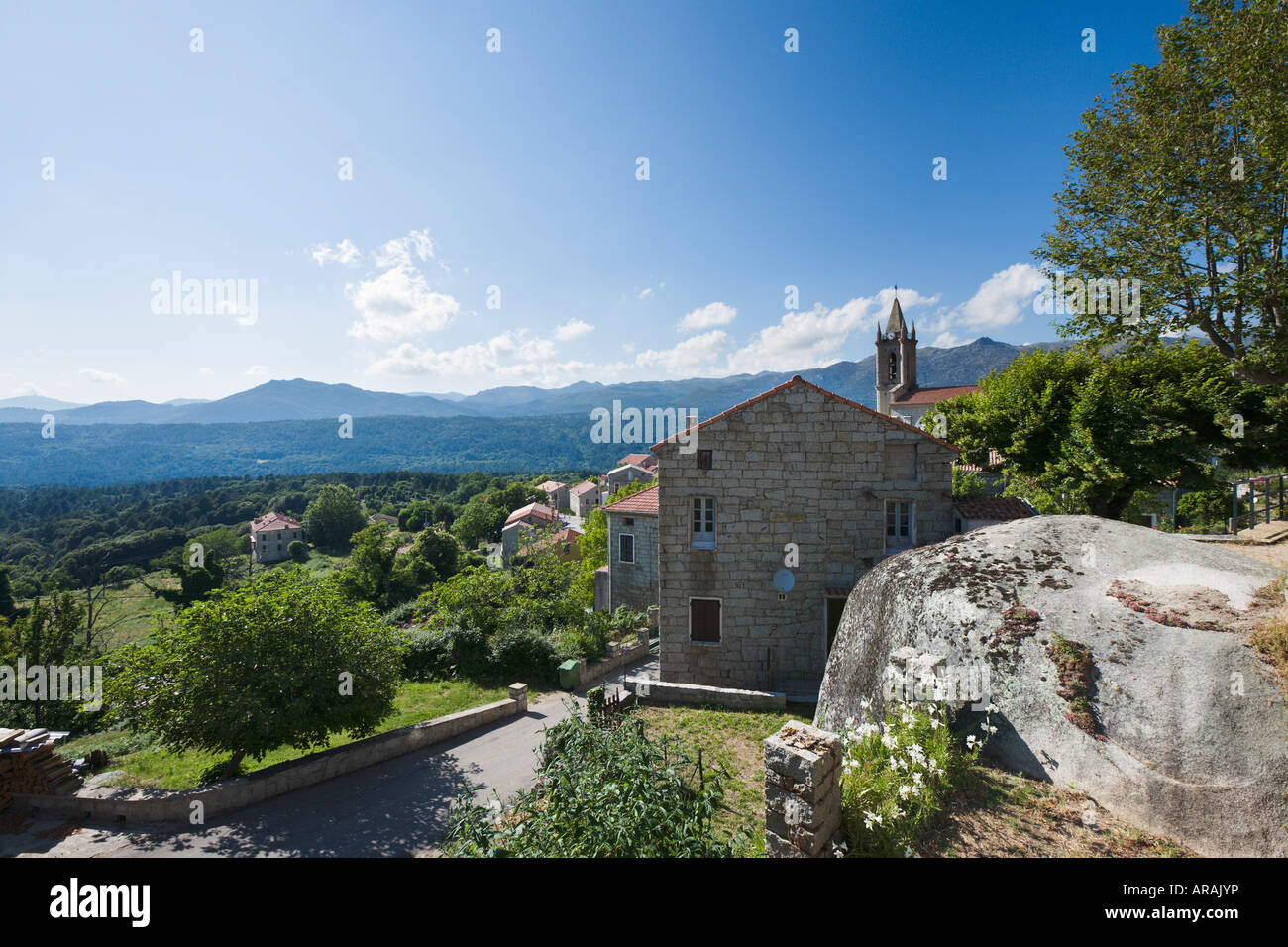 View from the mountain village of Zonza, Alta Rocca, Corsica, France Stock Photo