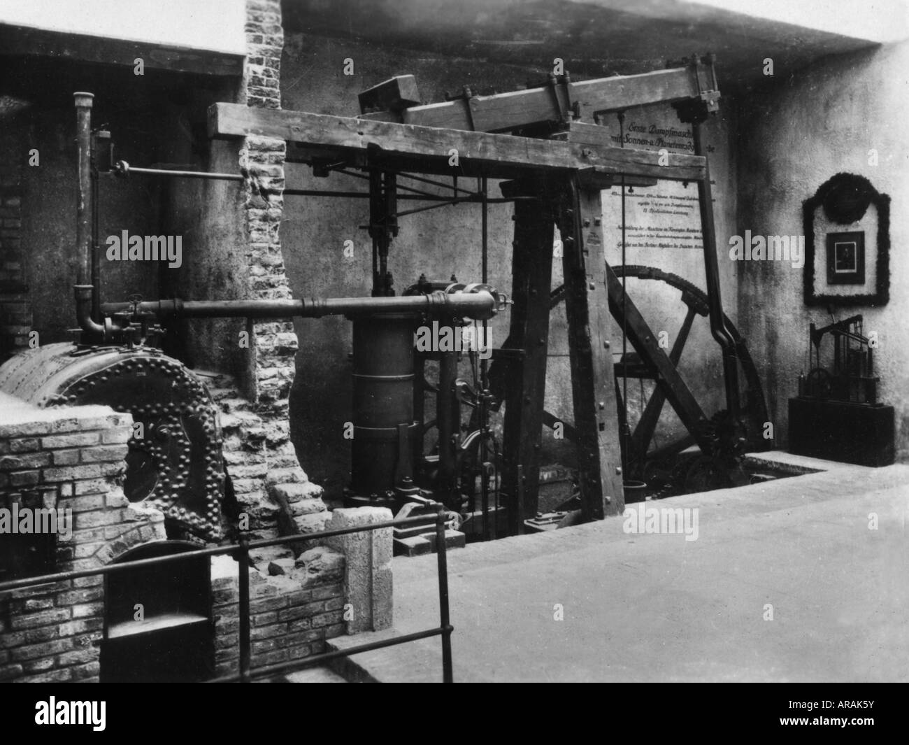 geography/travel, Germany, Munich, Deutsches Museum, interior view, first steam engine of James Watt, series 'The German Museum in small pictures', J. Lindauer publisher, circa 1930, , Stock Photo