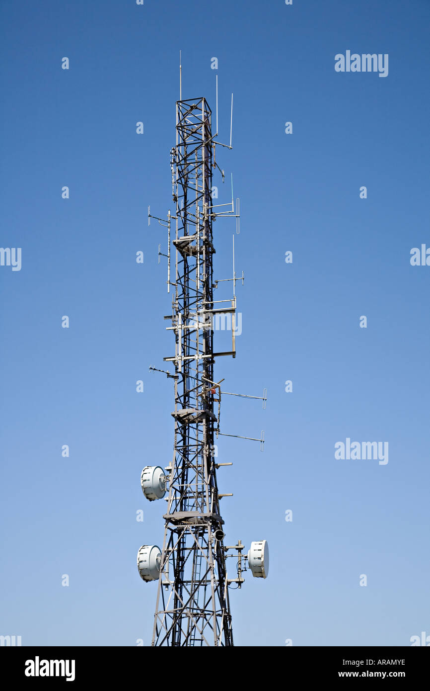 Communications mast on summit of Great Orme Wales UK Stock Photo