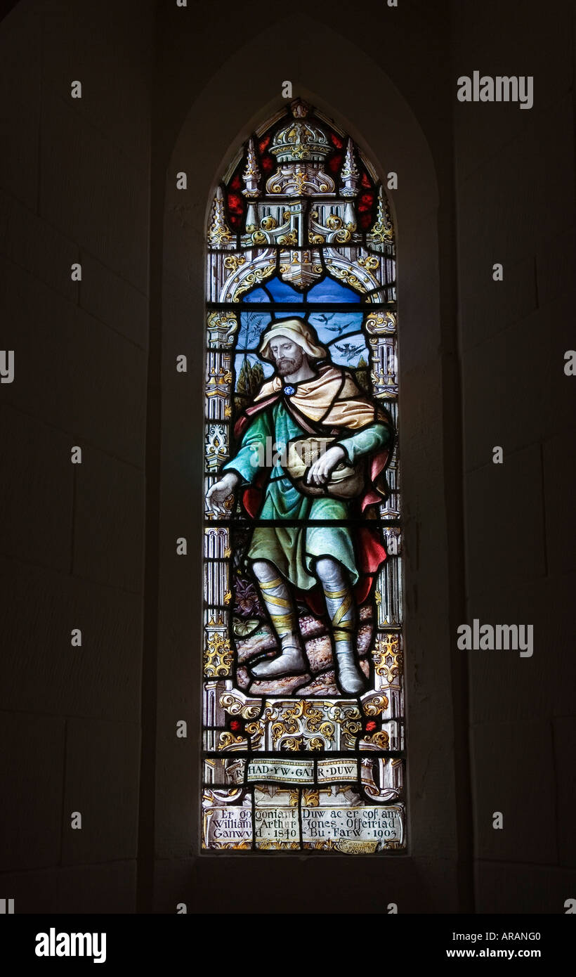 Stained glass window St Tudno's 12th century church Great Orme North Wales UK Stock Photo