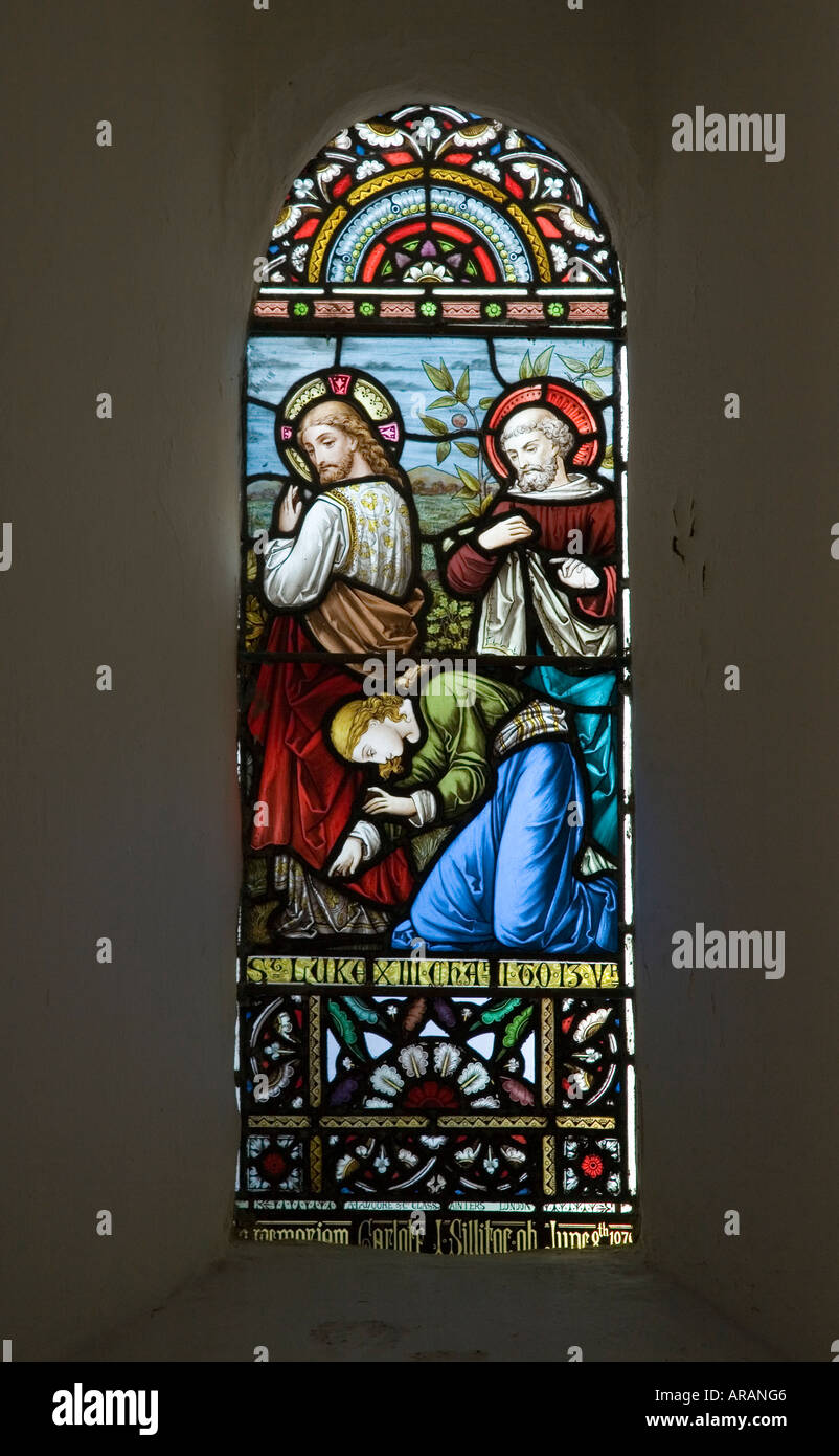 Stained glass window St Tudno's 12th century church Great Orme North