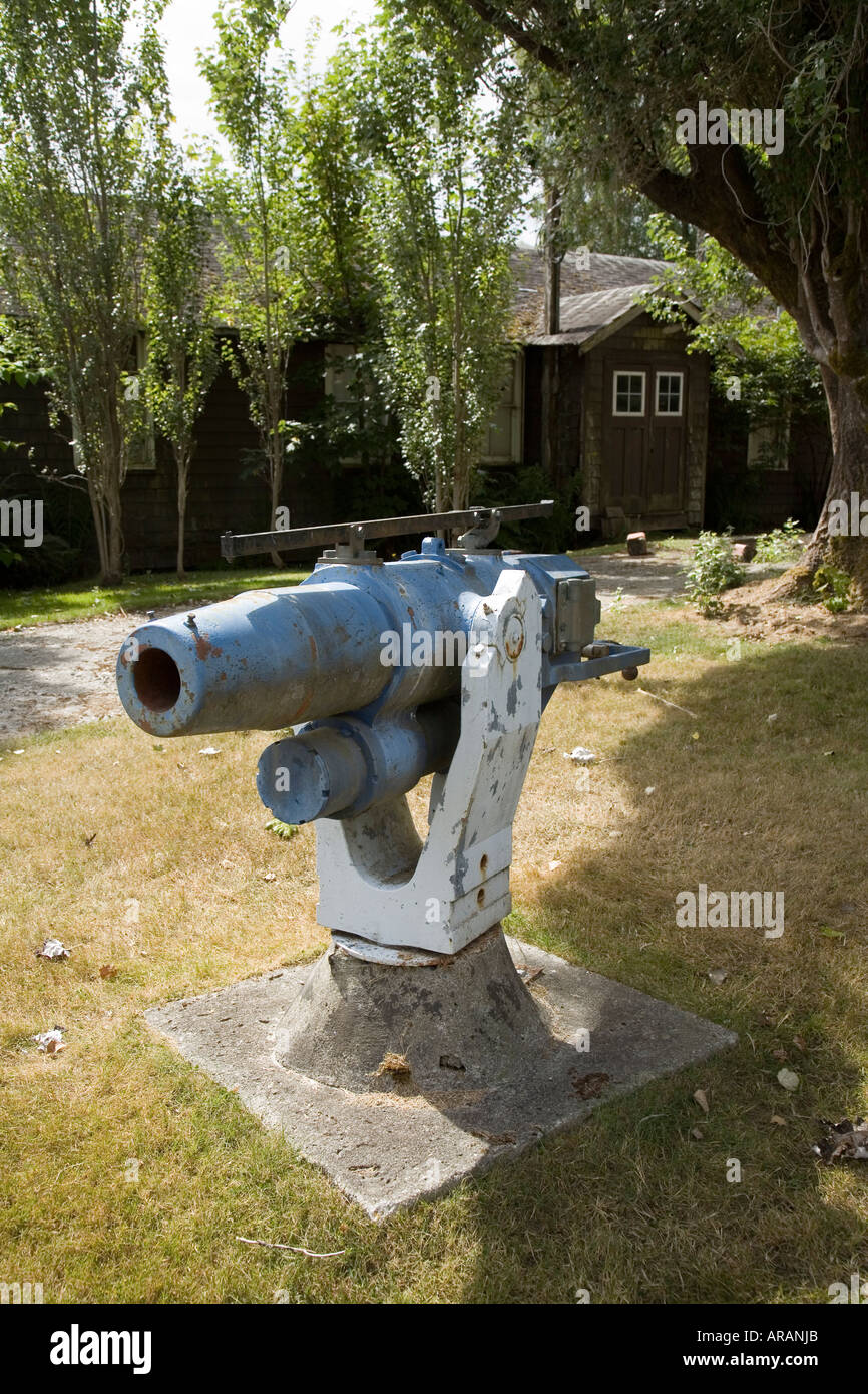 Whaling harpoon gun in old whaling settlement of Coal Harbour Vancouver