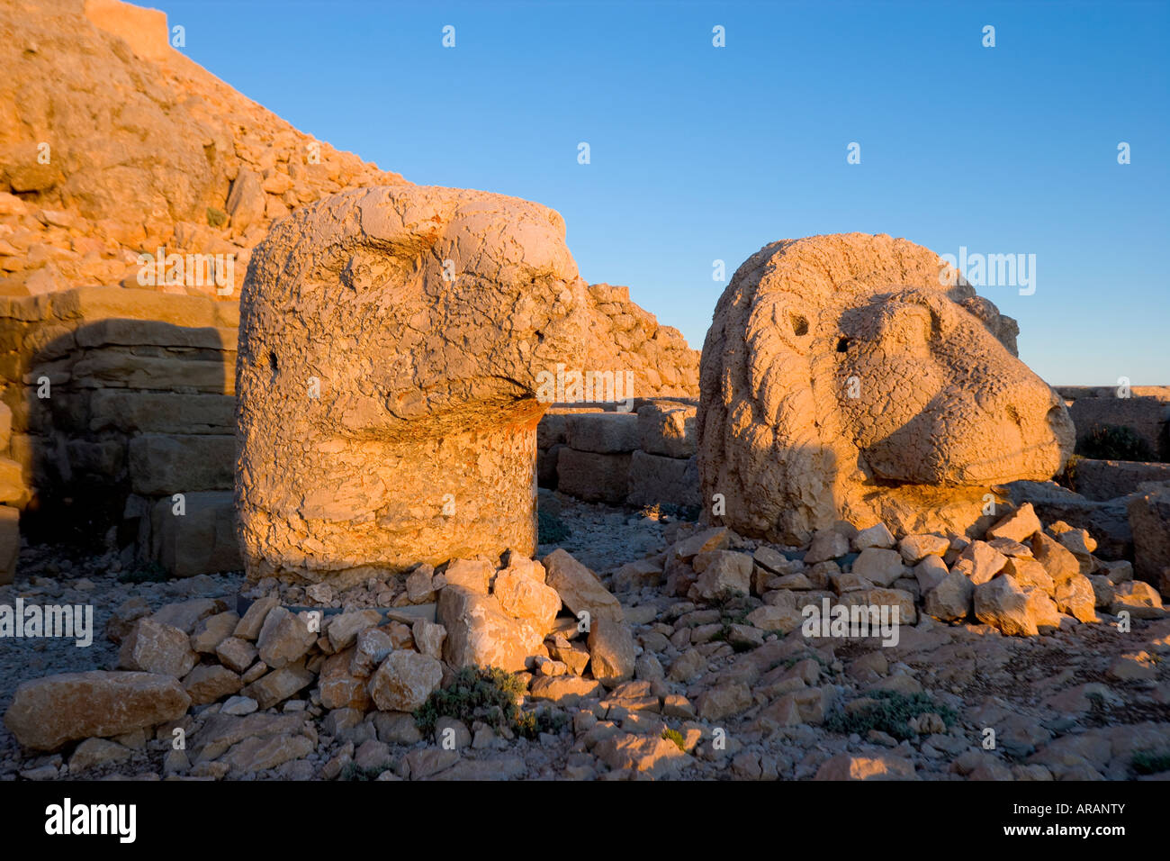 Colossal head statues of Gods guarding the tumulus of king Antiochus I