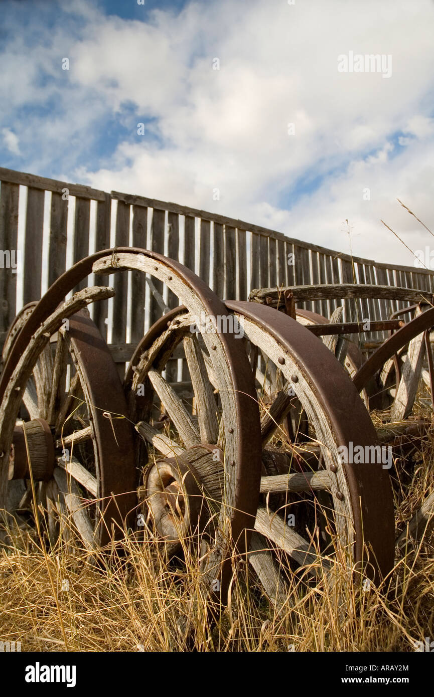 Old wagon wheels on a farm Stock Photo - Alamy