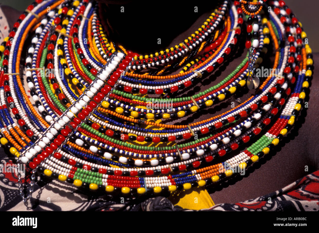 Maasai Necklace Detail hand beaded Maasi Mara KENYA  Stock Photo