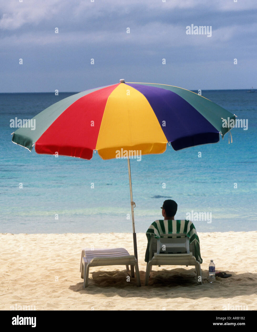 Philippines Man Sitting Under Beach Umbrella Boracay Stock Photo Alamy