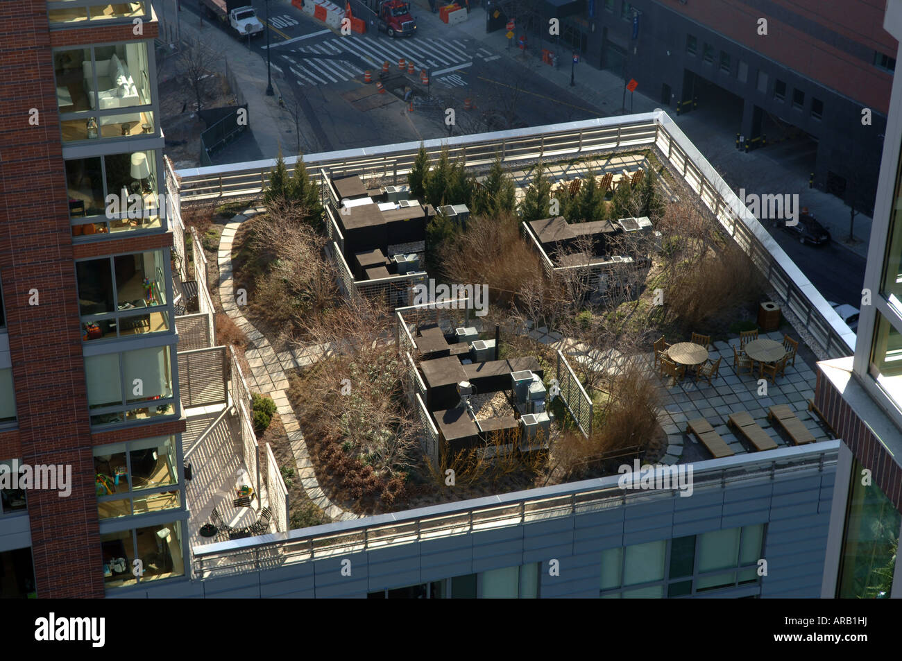 Public roof terrace of The Verdesian a green building in Battery Park City in NYC Stock Photo