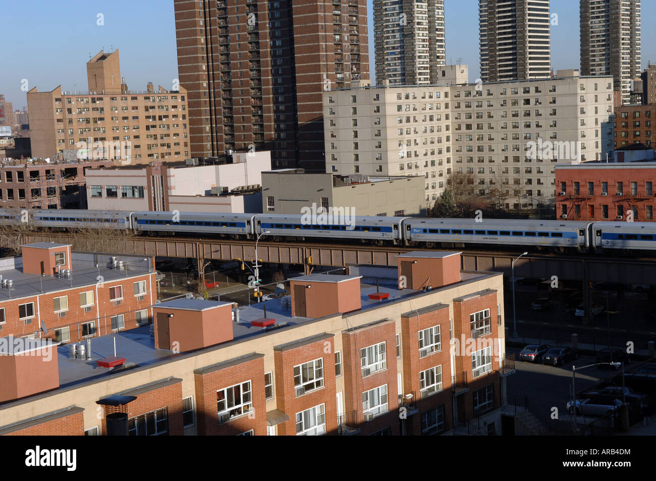 East Harlem in NYC with Metro North tracks over Park Avenue Stock Photo