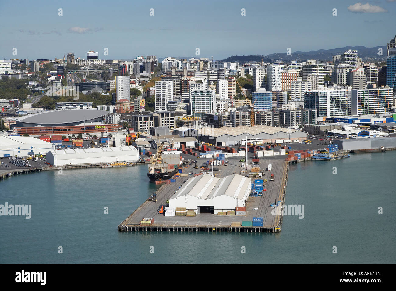Jellicoe Wharf and Vector Arena Auckland North Island New Zealand Aerial Stock Photo