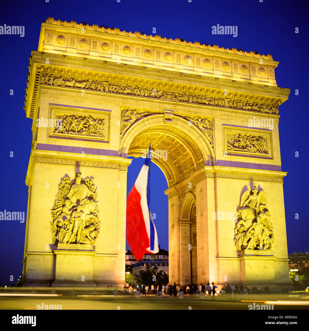Arc de Triomphe at night. Stock Photo