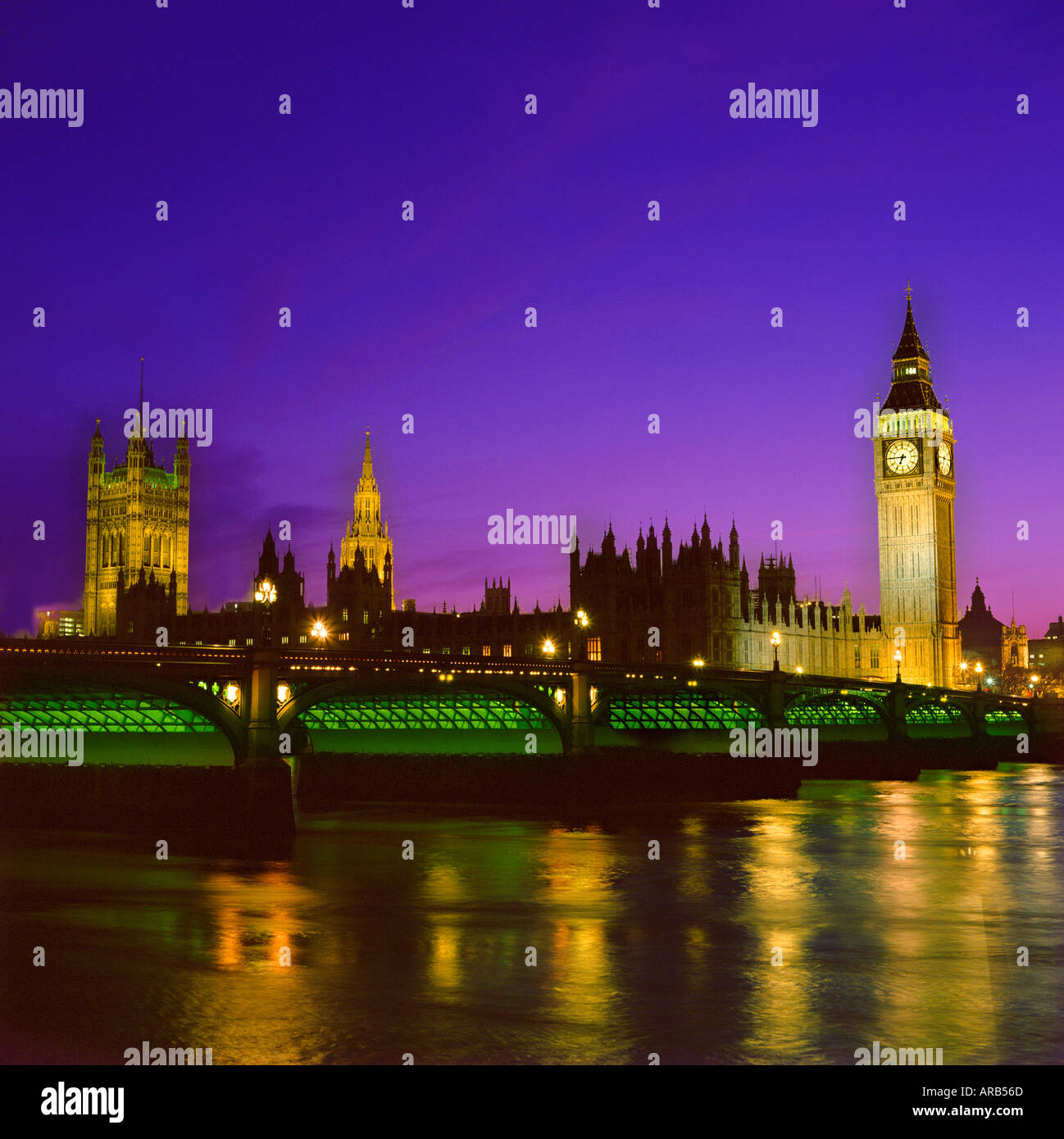 Scene of Houses of Parliament from across River Thames. Stock Photo
