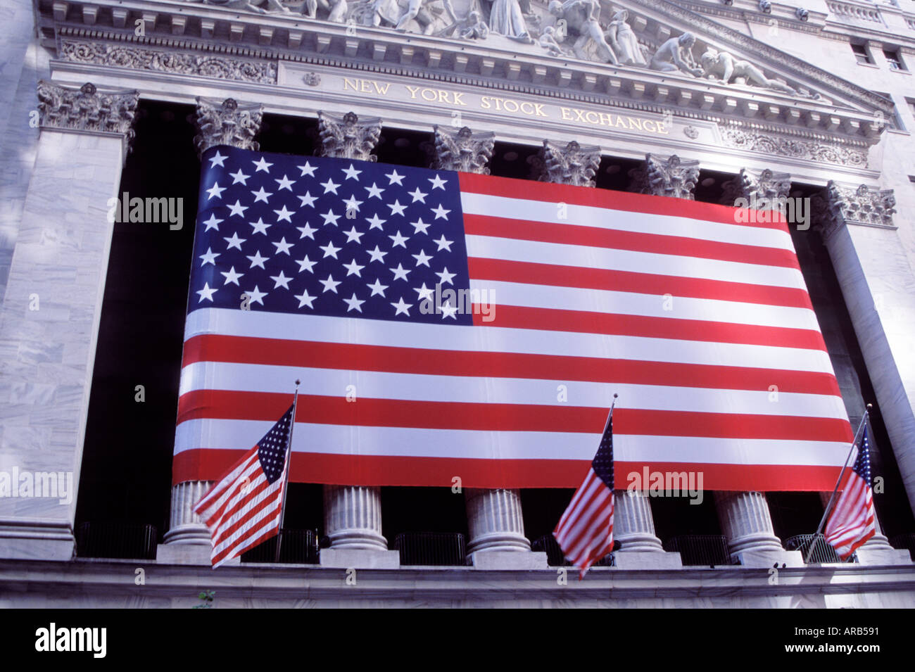 The New York Stock Exchange dressed with the American flag New York