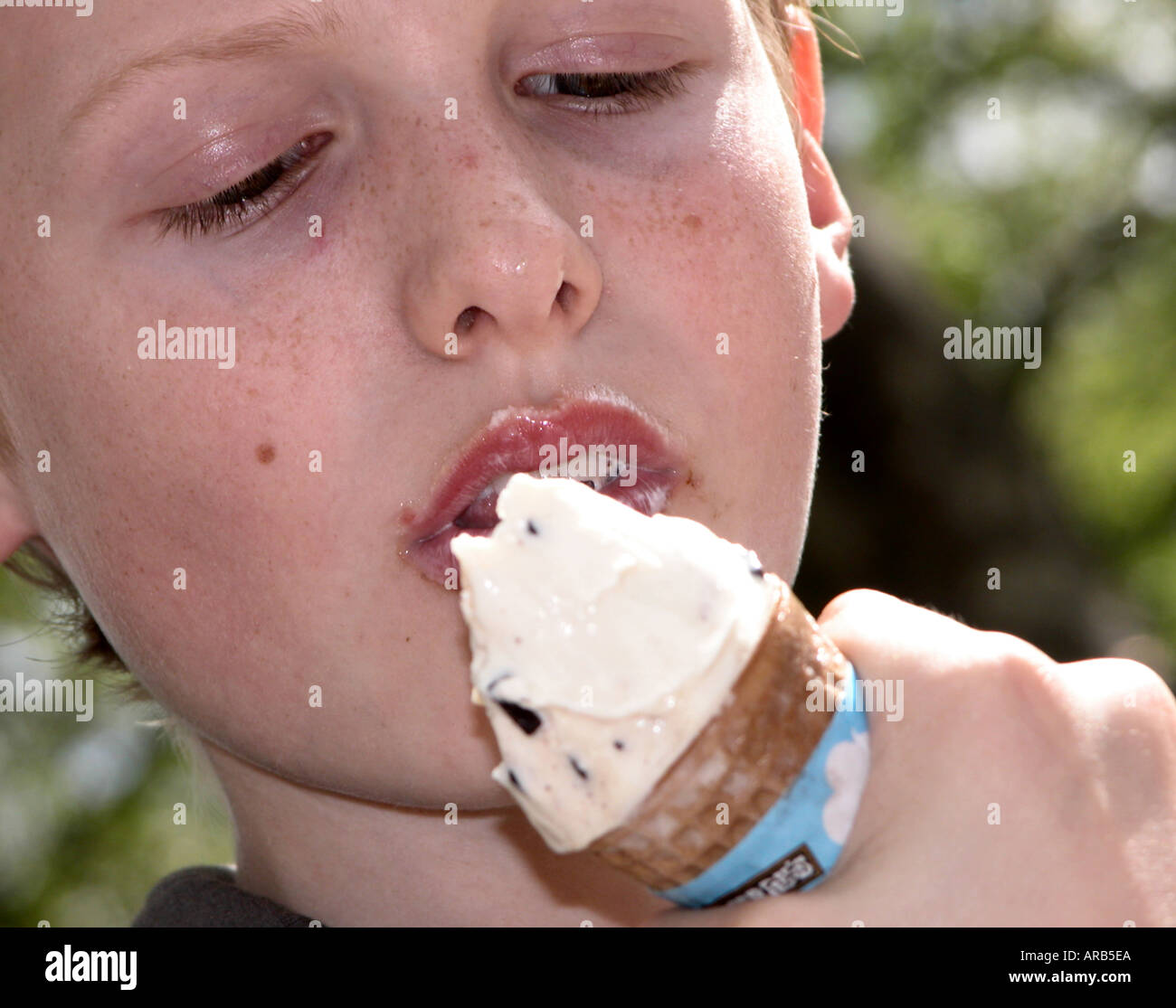 headshot of boy with ice cream Stock Photo
