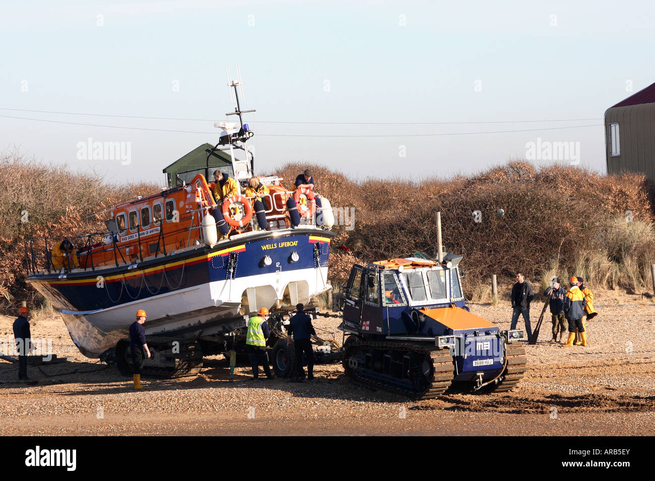 Winching Lifeboat onto Trailer Stock Photo