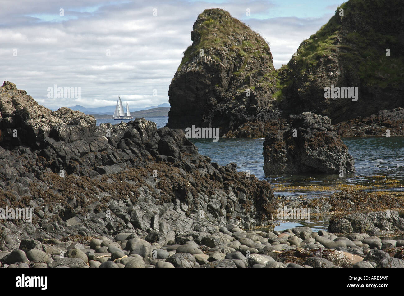 view towards the sea from Canna Beach on the Small Isles Stock Photo