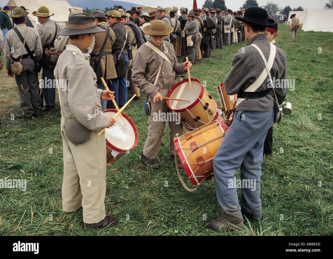 Confederate drummers Cedar Creek Battle Reenactment Middletown Virginia USA Stock Photo